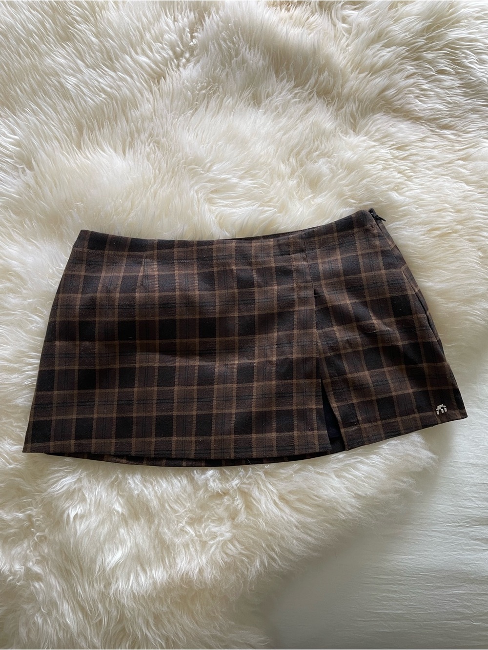 Miaou Brown Plaid Mini Skirt